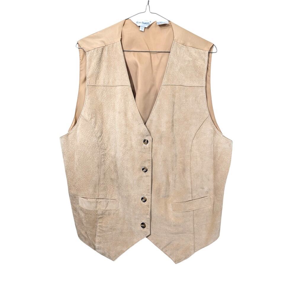 Vtg Light Tan Leather Vest Two Twenty w/ Buttons Pockets Men's XL